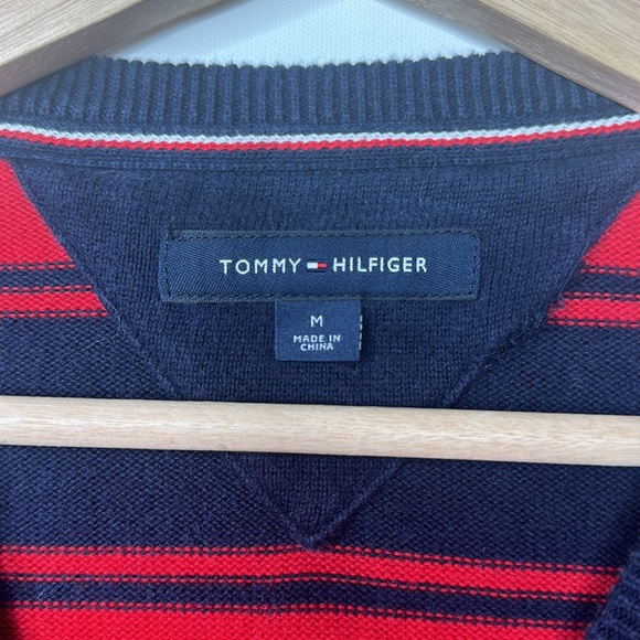 Tommy Hilfiger Striped Sweater Mens Size M Red and Dark Blue - Picture 3 of 6